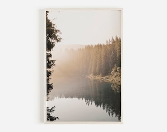 Misty Forest Pond Foto, Fotografía del Paisaje, Lago de la Montaña de Colorado, Impresión del Bosque Evergreen, Decoración de casa rústica