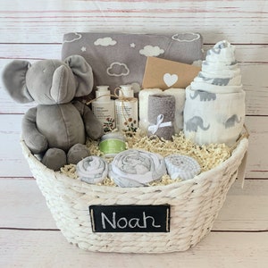 Bio-Baby-Geschenkkorb, Personalisieren Sie den Namen, Geschlechtsneutraler Babykorb, Babyparty-Geschenkkorb, Corporate Office-Baby-Geschenkkorb