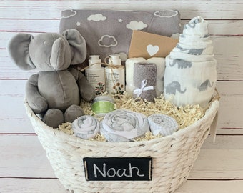 Organic Baby Gift Basket, Personalize Name, Gender Neutral Baby Basket, Baby Shower Gift Basket, Corporate Office Baby Gift Basket,