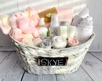 Organic Baby Gift Basket, Personalize Name, Girl Baby Shower Basket, Coming Home Baby Shower Gift, Office Baby Shower Gift Basket, Baby Girl