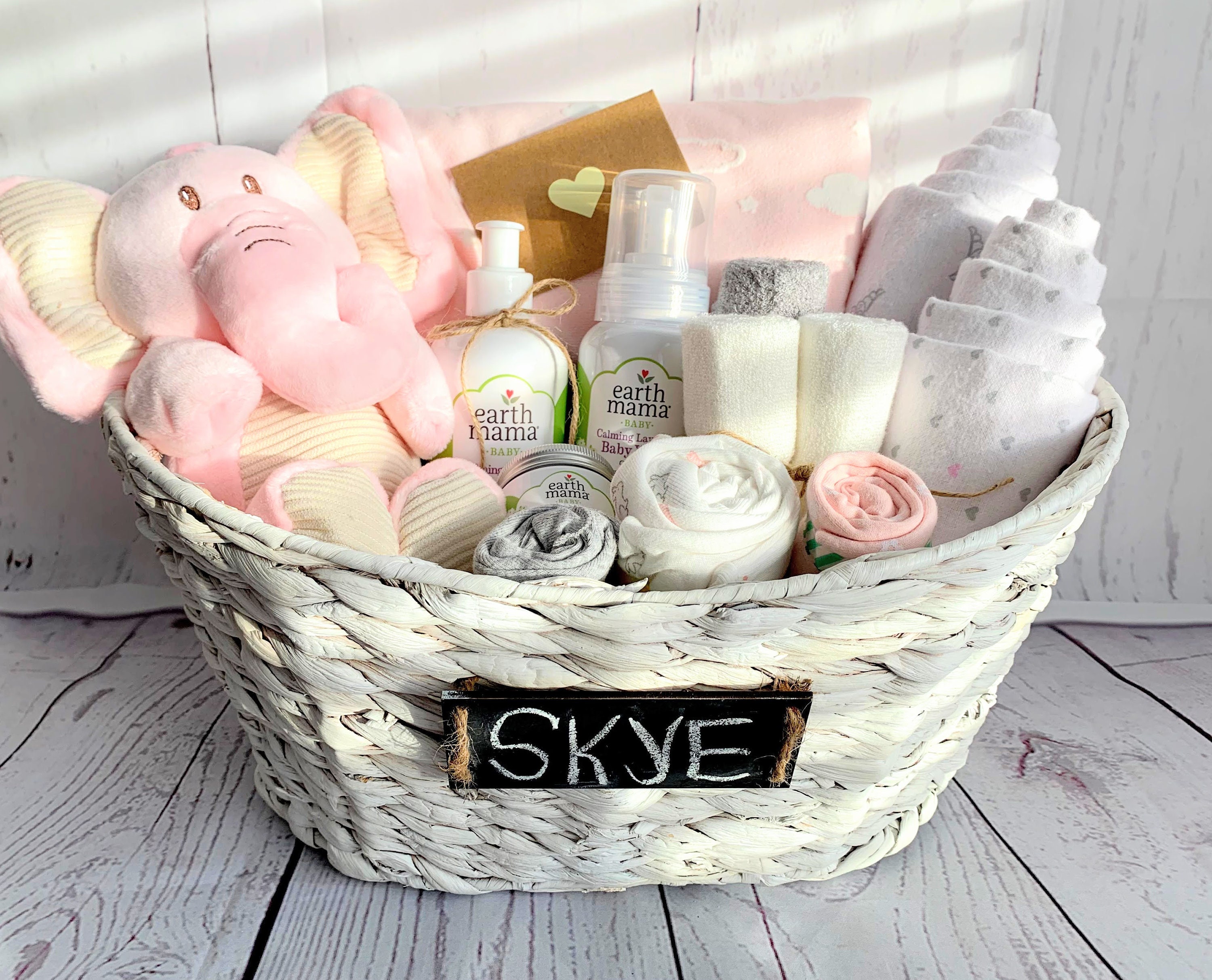 Organic Baby Gift Basket Personalize Name Girl Baby Shower 