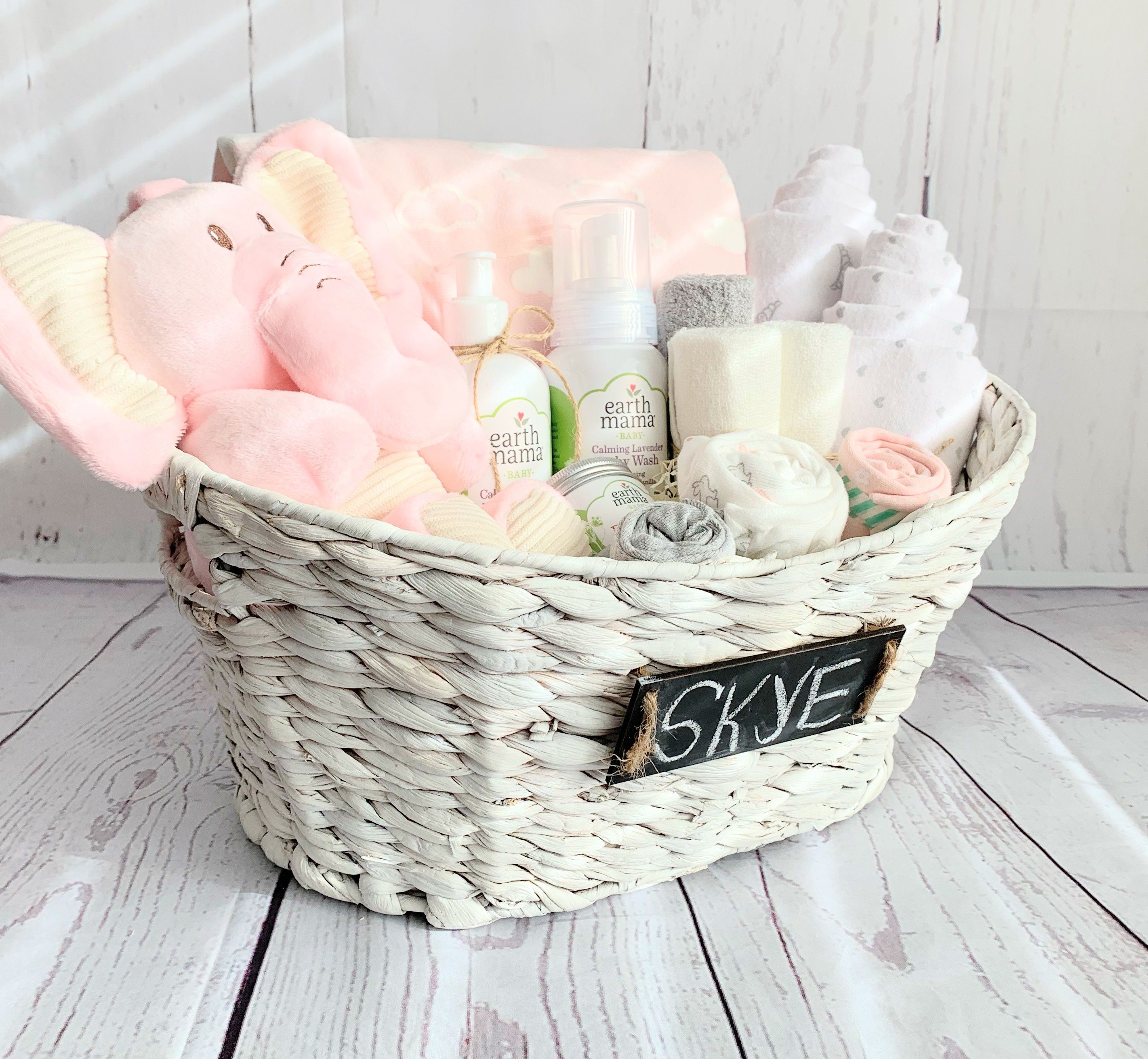 Organic Unicorn Baby Gift Basket, Personalize Name, Girl Baby