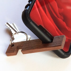 Hardwood Phone Stand Keyring: Pocket-Sized Cell Holder, Key Chain Made in USA
