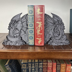 3D Printed Dragon Bookends: Fantasy Book Decor Gift Book Lover