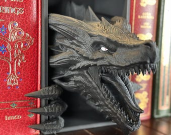 3D Printed Dragon Book Nook: Fantasy Bookshelf Decor and Bookend Gift for Book Lover