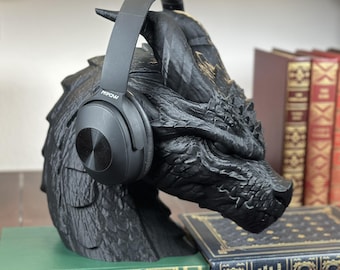 3D Printed Dragon Headphone Holder: Gaming Desk Decor Fantasy Gift Desk Decor Shelf Decor Library Decor Gamer Headphone Storage Wall Mount