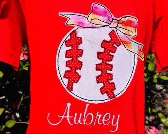 Camiseta de béisbol bordada para niñas: camiseta personalizada con apliques de softbol