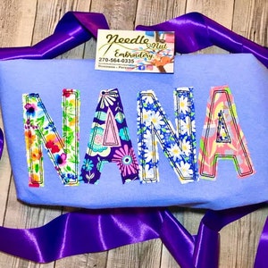 Nana, Gigi, Mimi, Mama Shirt Embroidered Family Name
