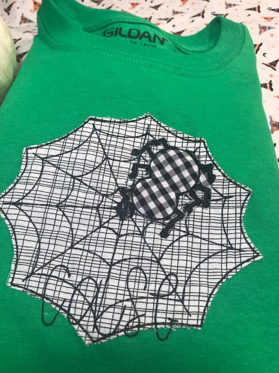 Personalized Kids Halloween Shirt, Embroidered Spider Web Appliqué