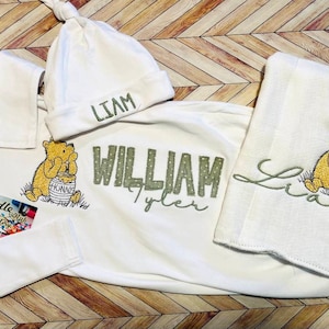 Classic Pooh Personalized Baby Gown Custom Baby Gown