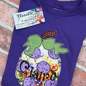 Girls Halloween Pumpkin Shirt, kids Halloween shirt, Polka dot Pumpkin, Girls Fall Shirt Embroidered Appliqué