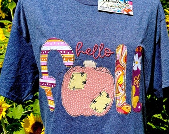 Hello Fall, Embroidered Fall shirt