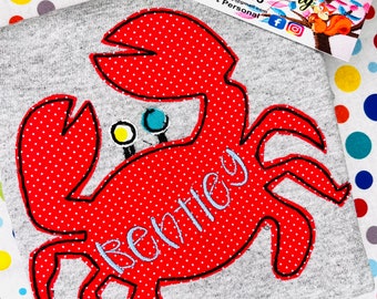 Embroidered Crab Kids Shirt: Applique Beach Vacation Tee