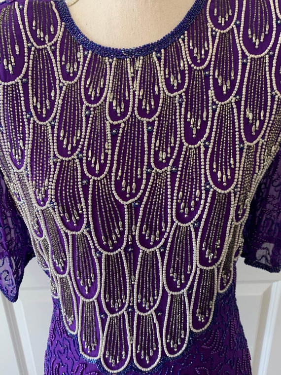 Vintage 80s Purple Beaded Dress with Tags - image 4