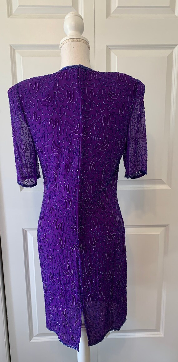 Vintage 80s Purple Beaded Dress with Tags - image 2