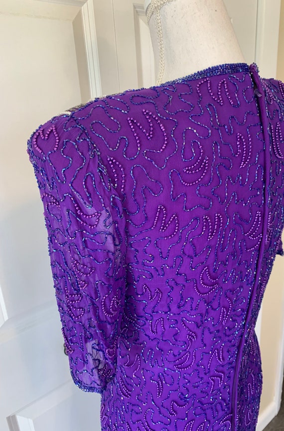 Vintage 80s Purple Beaded Dress with Tags - image 6