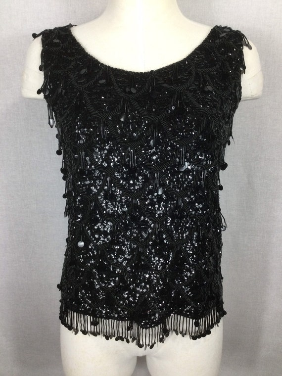 Vintage Black Sequins and Beaded Sleeveless Top