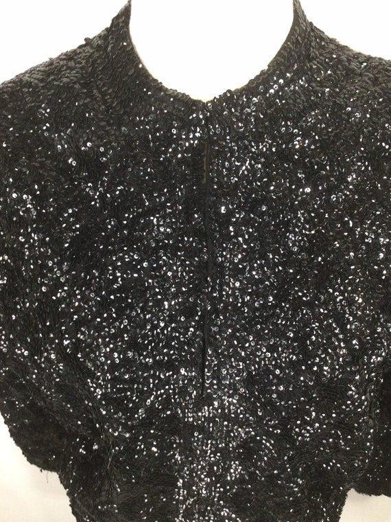 Vintage Black Sequin Cardigan - image 2