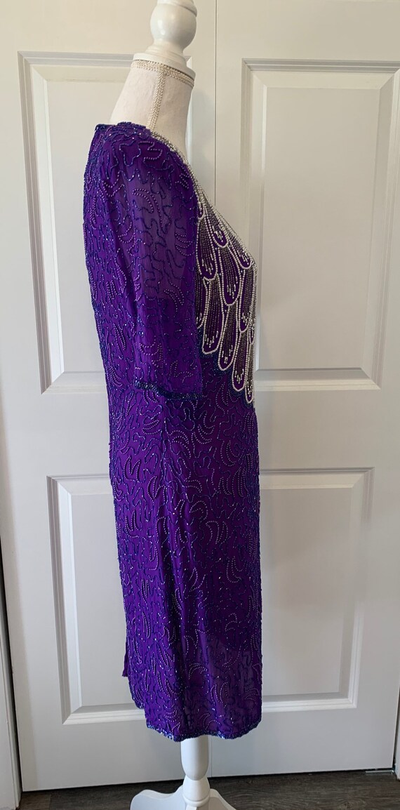 Vintage 80s Purple Beaded Dress with Tags - image 5