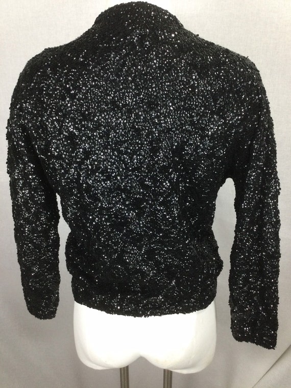 Vintage Black Sequin Cardigan - image 4