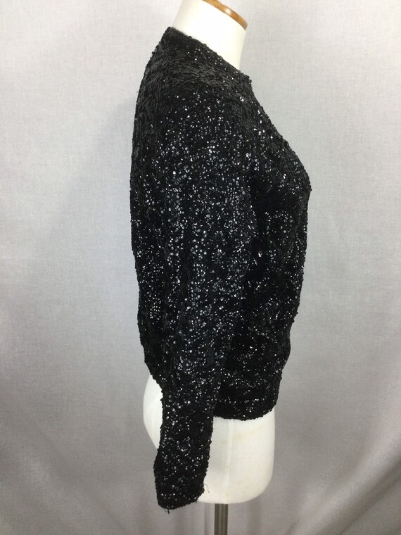 Vintage Black Sequin Cardigan - image 3