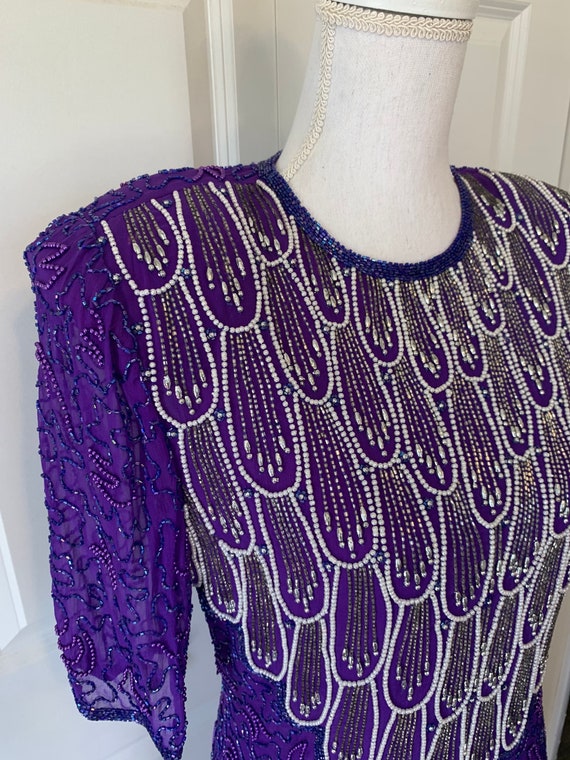 Vintage 80s Purple Beaded Dress with Tags - image 8