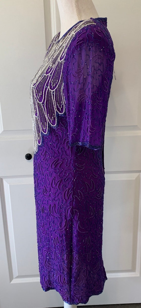 Vintage 80s Purple Beaded Dress with Tags - image 3