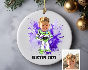 Personalized Superhero Ornament, Custom Christmas Ornament, Kids Face Ornament, Christmas Ornament For Boys, Buzz Lightyear Ornament