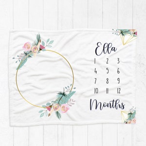 Baby maandelijkse deken, baby mijlpaal deken, groei grafiek, gepersonaliseerde baby deken, meisjes mijlpaal deken, boho deken