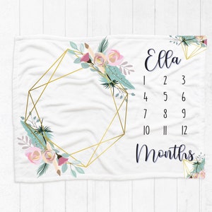 Baby maandelijkse deken, baby mijlpaal deken, groei grafiek, gepersonaliseerde baby deken, meisjes mijlpaal deken, boho deken
