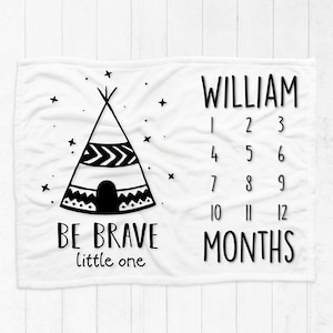 Baby maandelijkse deken, baby mijlpaal deken, groei grafiek, gepersonaliseerde baby deken, baby mijlpaal deken, tipi deken