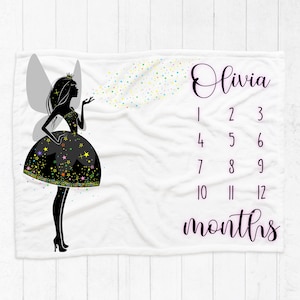 Baby maandelijkse deken, baby mijlpaal deken, groei grafiek, gepersonaliseerde baby deken, meisjes mijlpaal deken, fairy deken