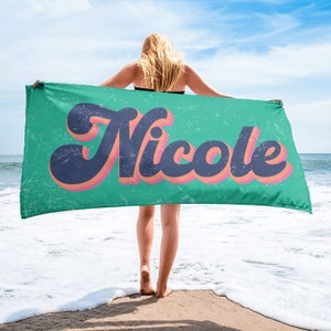 Personalized Beach Towel, Personalized Name Pool Towel, Beach Towel with Name, Birthday Gift, Bachelorette Gift, 70&#39;s print