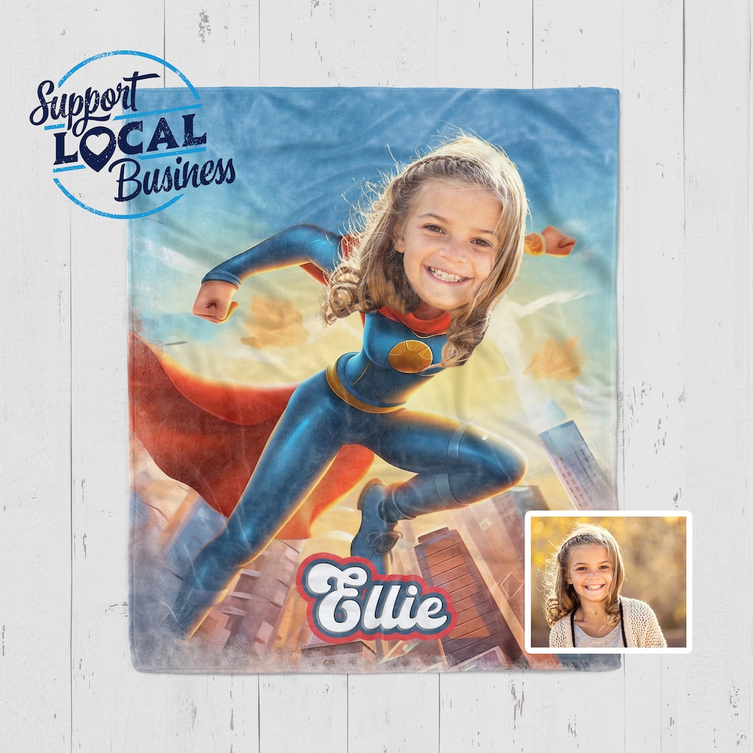 Girl Superhero Blanket, Personalized Kids Blanket, Custom Blanket for