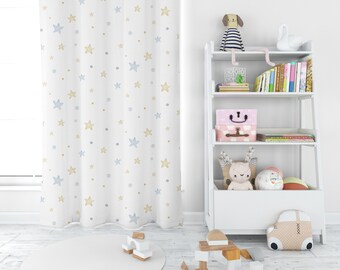 Kids Curtains, Nursery Curtains, Kids Room Curtains, Playroom Curtains, Kids Curtains For Girls and Boys, Blackout Curtains, Gold Blue Stars