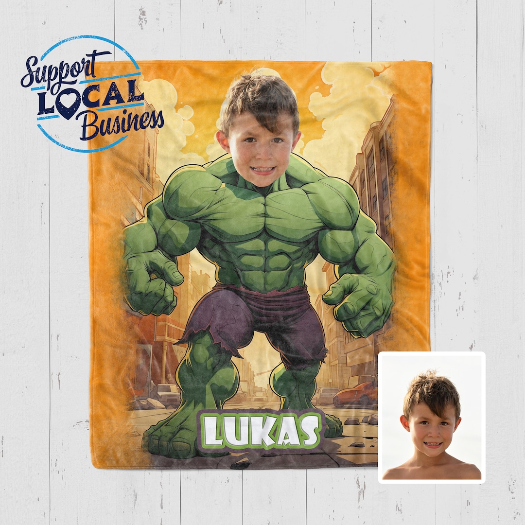 Kids Superhero Blanket, Personalized Kids Blanket, Custom Face Blanket for Boys, Hulk Blanket - Etsy