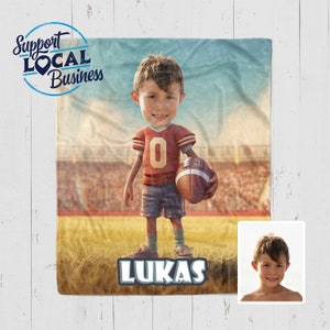 Kids Football Player Blanket, Personalized Kids Blanket, Custom Blanket For Boys, Custom Face Blanket