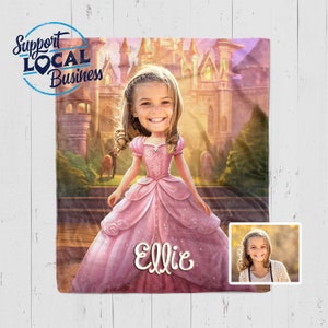 Kids Princess Blanket, Personalized Kids Face Blanket, Custom Blanket For Girls, Princess Blanket, Kids Face Blanket