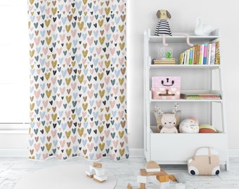 Colored Hearts Nursery Curtains, Heart Pattern Curtains , Kids Room Curtains, Girls Room Curtains, Boys Room Curtains, Kids Room Decor