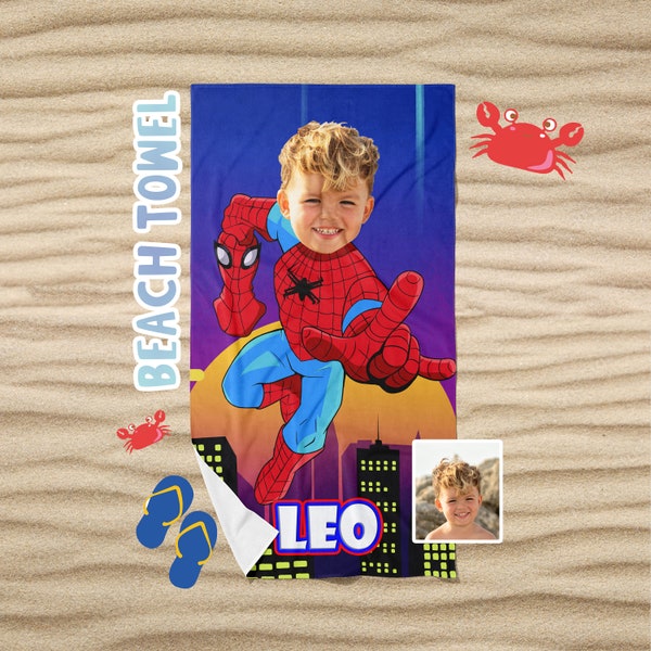 Kids Superhero Beach Towel, Personalized Kids Beach Towel, Custom Beach Towel For Boys, Spiderman Beach Towel