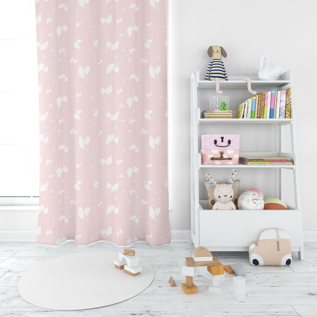 Pink Leaf Curtains, Pink and White Curtains , Kids Room Curtains, Girls