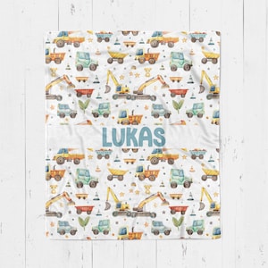 Personalized Kids Trucks Blanket, Custom Blanket For Boys, Construction Truck Blanket, Trucks Gift For Boys, Personalized Name Blanket