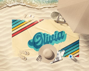 Personalized Beach Towel, Retro Design, Personalized Name
