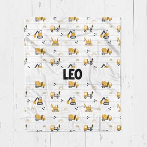 Personalized Kids Construction Truck Blanket, Custom Blanket For Boys, Truck Blanket, Trucks Gift For Boys, Personalized Name Blanket