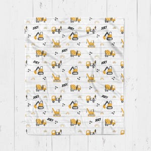 Personalized Kids Construction Blanket, Custom Blanket For Boys, Construction Truck Blanket, Trucks Gift For Boys, Personalized Name Blanket