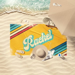 Personalized Beach Towel, Retro Design, Personalized Name Pool Towel, Beach Towel with Name, Birthday Gift, Bachelorette Gift, 70&#39;s print