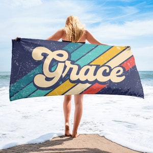 Personalized Beach Towel, Personalized Name Pool Towel, Beach Towel with Name, Birthday Gift, Bachelorette Gift, 70&#39;s print