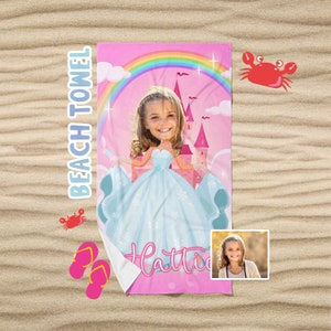 Kids Princess Beach Towel, Personalized Kids Beach Towel, Custom Beach Towel For Girls, Princess Beach Towel