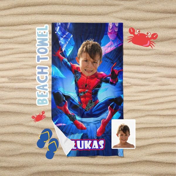 Kids Superhero Beach Towel, Personalized Kids Beach Towel, Custom Beach Towel For Boys, Spider Man Beach Towel