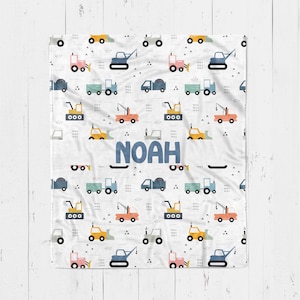 Personalized Kids Construction Truck Blanket, Custom Blanket For Boys, Truck Blanket, Trucks Gift For Boys, Personalized Name Blanket